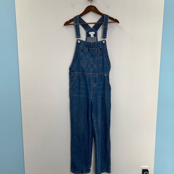 H&M - Relaxed Soft Blue Adjustable Straps Straight Leg Denim Overalls Size S - Picture 2 of 14
